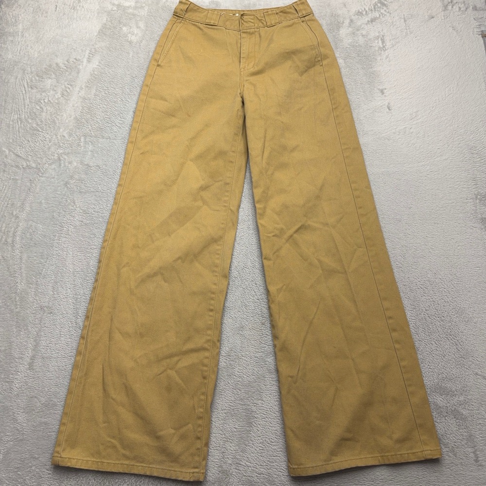 Dickies Pants Womens 0/24 Tan Worker Wide Leg Skater Khaki Chino High Rise